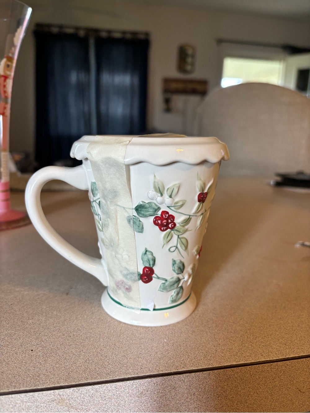 Pfaltzgraff White Ceramic Mug with Green Berry Motif